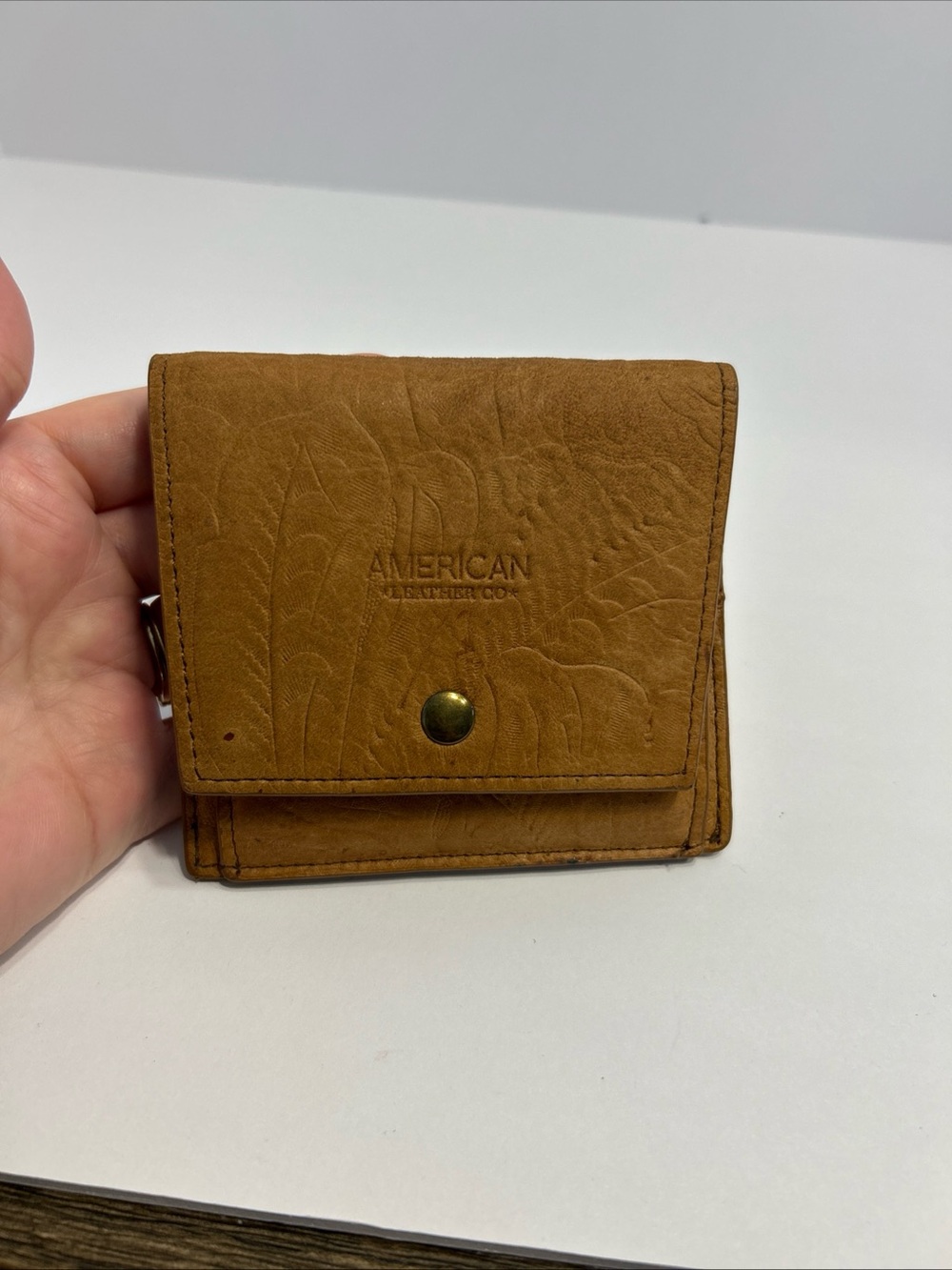 American Leather Co. Veronica Embossed Floral Tan Bifold ID Credit Card Wallet